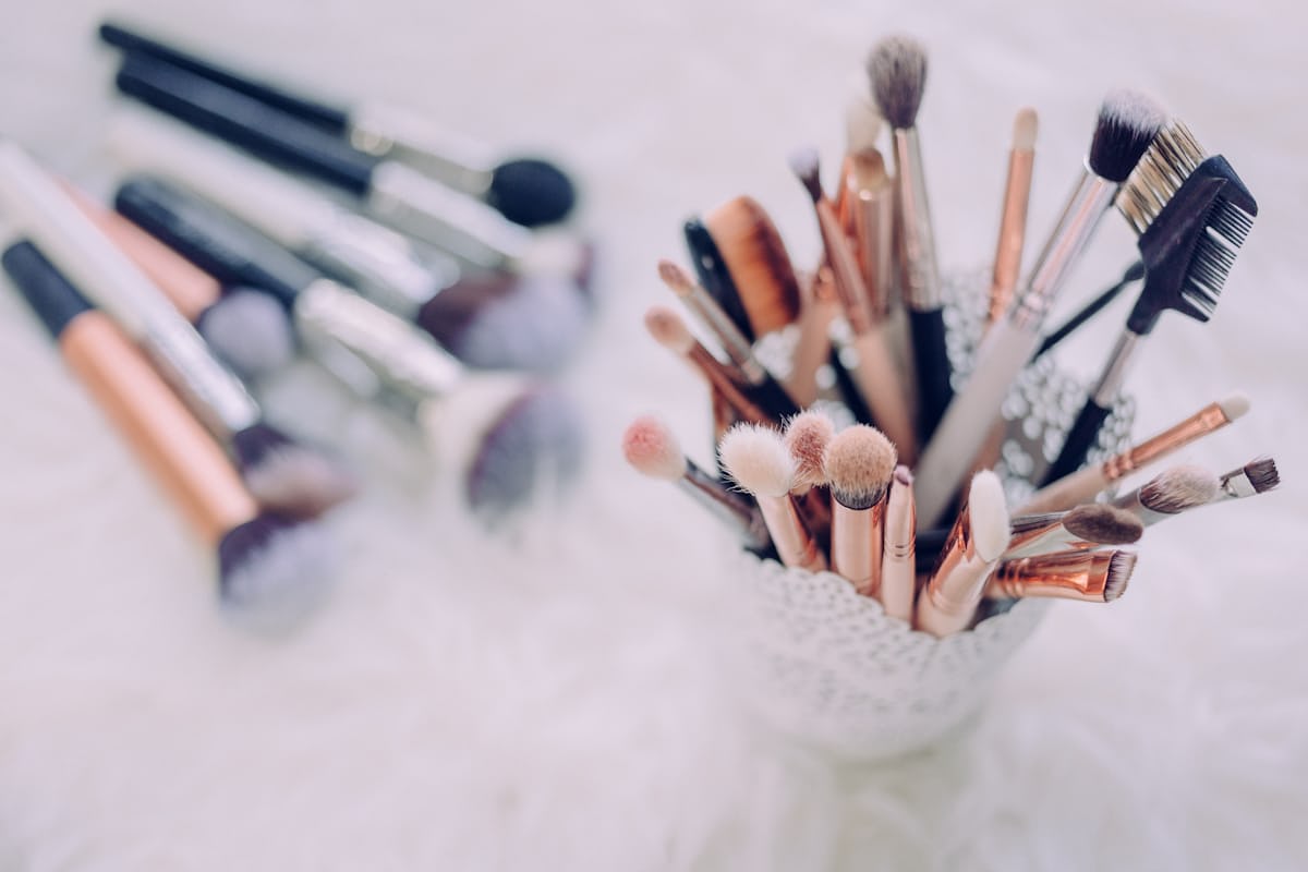 Beauty palette and makeup brushes